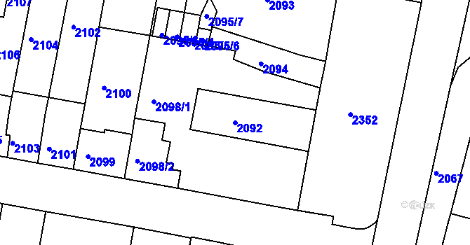 Parcela st. 2092 v KÚ Tachov, Katastrální mapa