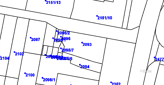 Parcela st. 2093 v KÚ Tachov, Katastrální mapa