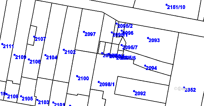 Parcela st. 2095/3 v KÚ Tachov, Katastrální mapa