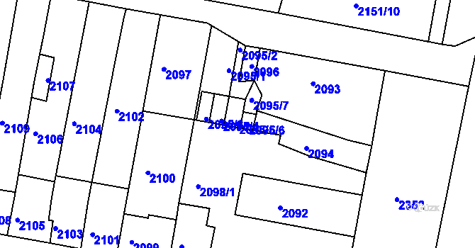 Parcela st. 2095/5 v KÚ Tachov, Katastrální mapa