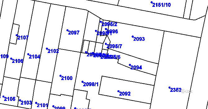 Parcela st. 2095/6 v KÚ Tachov, Katastrální mapa