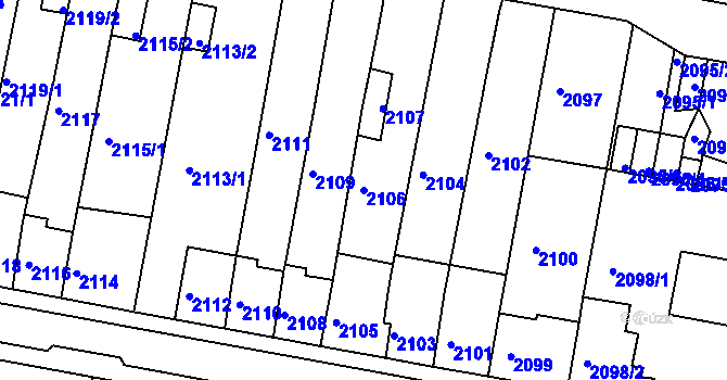Parcela st. 2106 v KÚ Tachov, Katastrální mapa