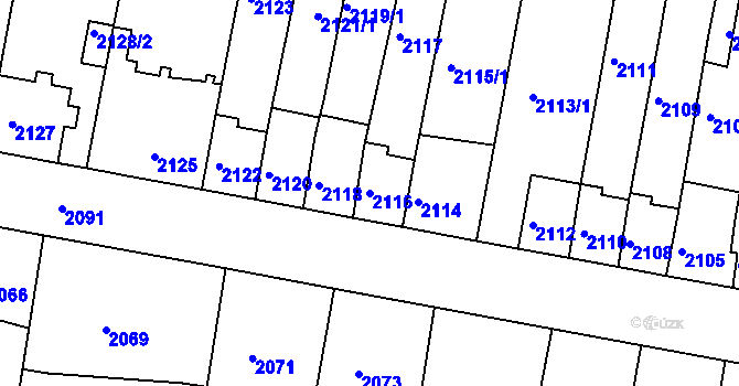 Parcela st. 2116 v KÚ Tachov, Katastrální mapa