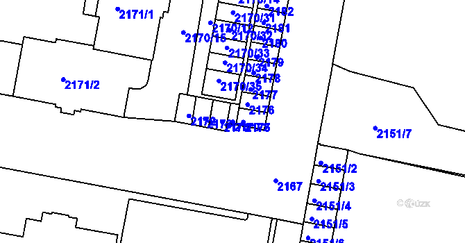 Parcela st. 2170/2 v KÚ Tachov, Katastrální mapa