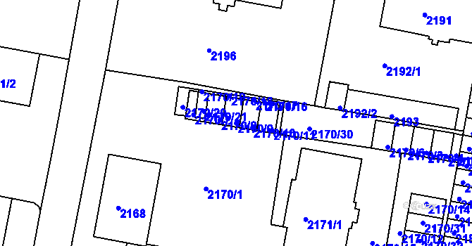 Parcela st. 2170/9 v KÚ Tachov, Katastrální mapa
