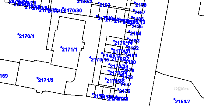 Parcela st. 2170/12 v KÚ Tachov, Katastrální mapa