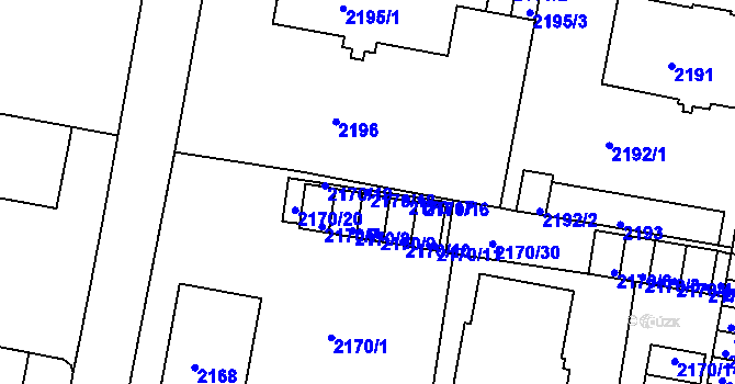 Parcela st. 2170/18 v KÚ Tachov, Katastrální mapa