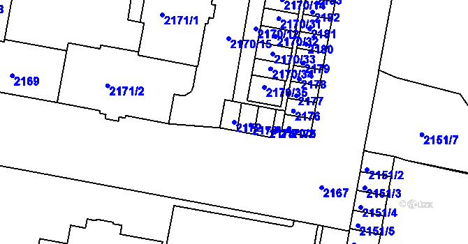 Parcela st. 2172 v KÚ Tachov, Katastrální mapa