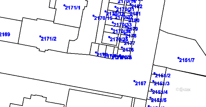Parcela st. 2173 v KÚ Tachov, Katastrální mapa