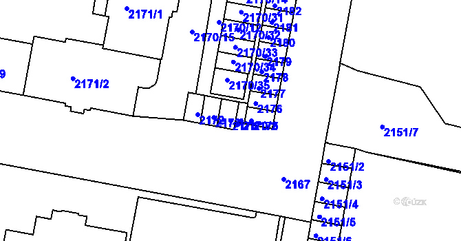 Parcela st. 2174 v KÚ Tachov, Katastrální mapa