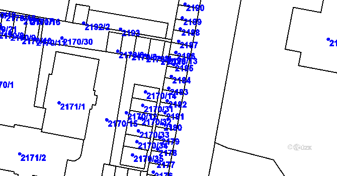 Parcela st. 2183 v KÚ Tachov, Katastrální mapa