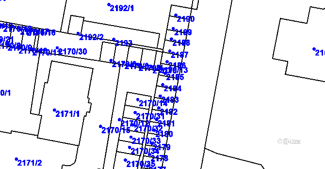 Parcela st. 2184 v KÚ Tachov, Katastrální mapa