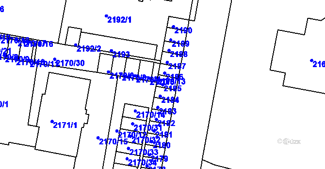 Parcela st. 2185 v KÚ Tachov, Katastrální mapa