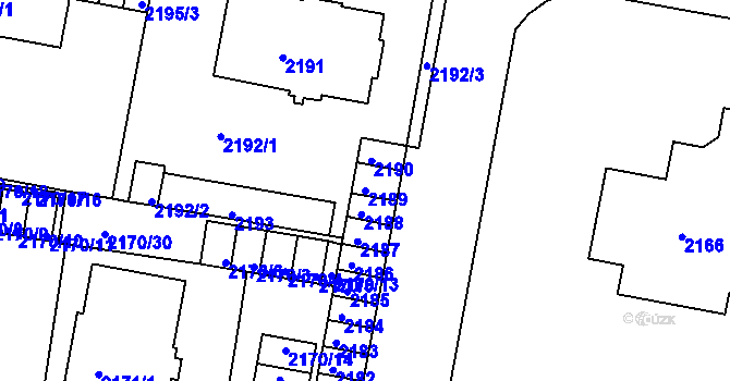Parcela st. 2189 v KÚ Tachov, Katastrální mapa