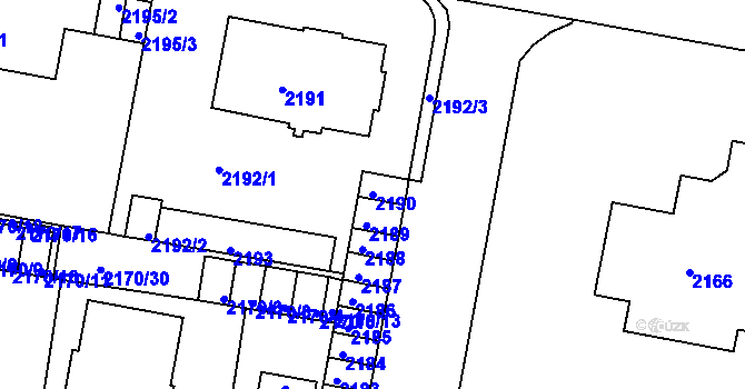 Parcela st. 2190 v KÚ Tachov, Katastrální mapa