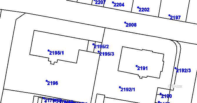 Parcela st. 2195/3 v KÚ Tachov, Katastrální mapa