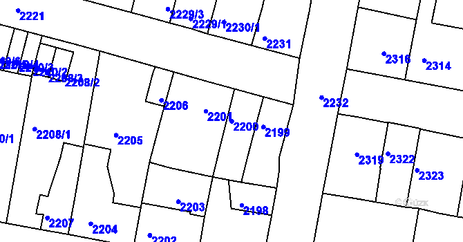 Parcela st. 2200 v KÚ Tachov, Katastrální mapa
