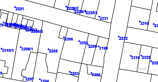 Parcela st. 2201 v KÚ Tachov, Katastrální mapa
