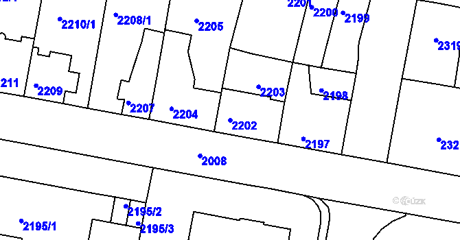 Parcela st. 2202 v KÚ Tachov, Katastrální mapa
