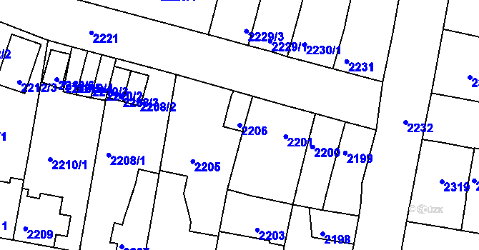 Parcela st. 2206 v KÚ Tachov, Katastrální mapa
