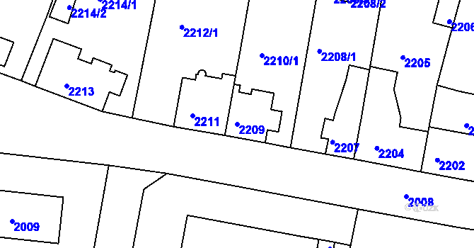 Parcela st. 2209 v KÚ Tachov, Katastrální mapa