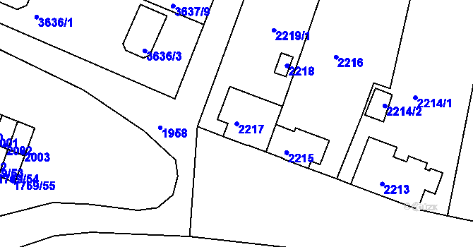 Parcela st. 2217 v KÚ Tachov, Katastrální mapa