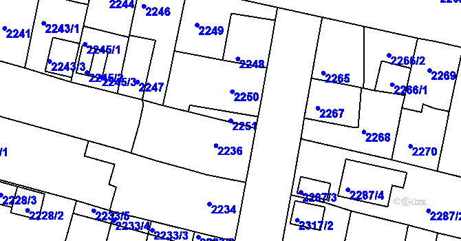Parcela st. 2251 v KÚ Tachov, Katastrální mapa