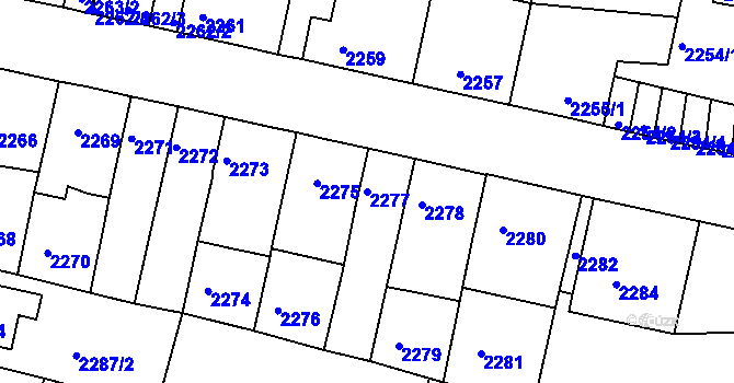 Parcela st. 2277 v KÚ Tachov, Katastrální mapa
