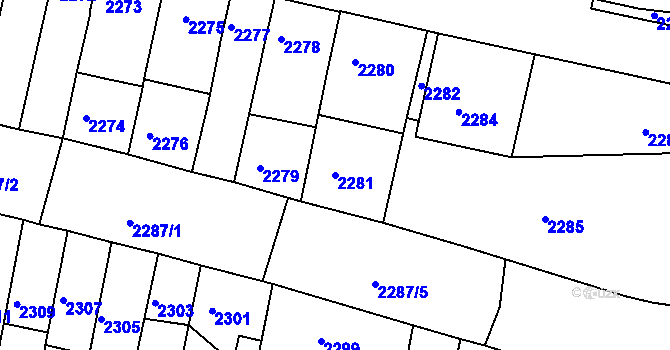 Parcela st. 2281 v KÚ Tachov, Katastrální mapa