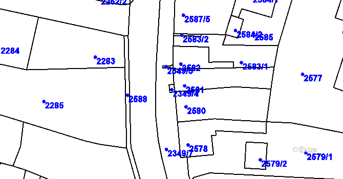 Parcela st. 2349/4 v KÚ Tachov, Katastrální mapa