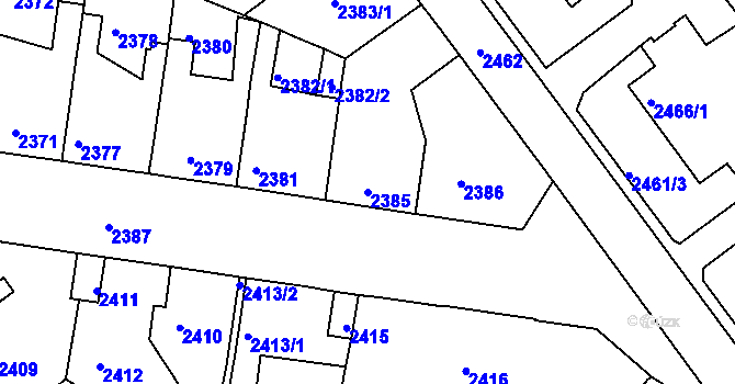 Parcela st. 2385 v KÚ Tachov, Katastrální mapa