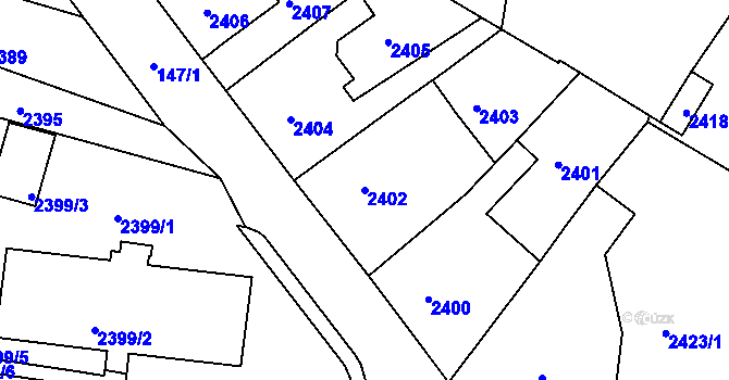 Parcela st. 2402 v KÚ Tachov, Katastrální mapa