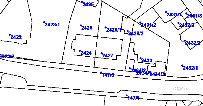 Parcela st. 2427 v KÚ Tachov, Katastrální mapa