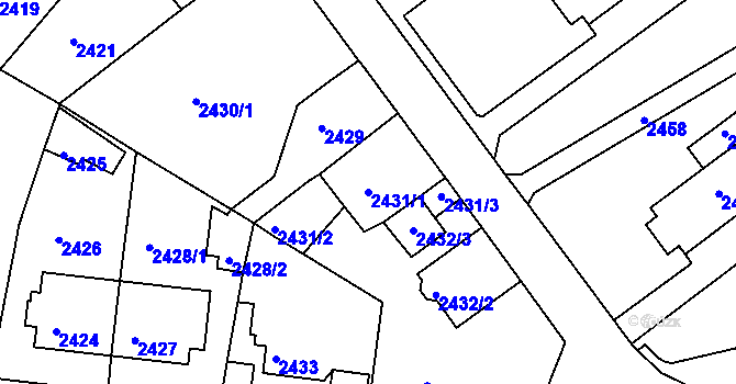 Parcela st. 2431/1 v KÚ Tachov, Katastrální mapa
