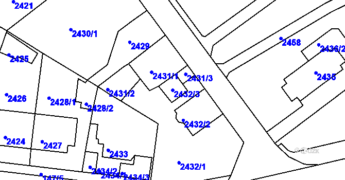 Parcela st. 2432/3 v KÚ Tachov, Katastrální mapa