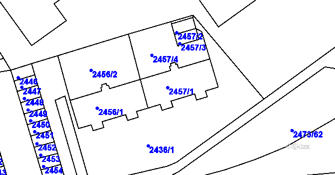 Parcela st. 2457/1 v KÚ Tachov, Katastrální mapa