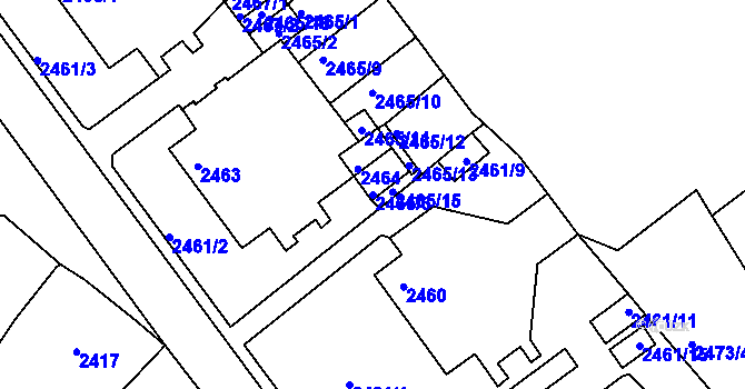 Parcela st. 2465/3 v KÚ Tachov, Katastrální mapa