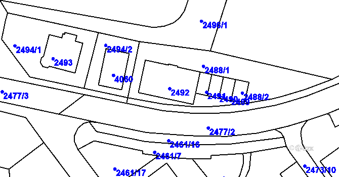 Parcela st. 2492 v KÚ Tachov, Katastrální mapa