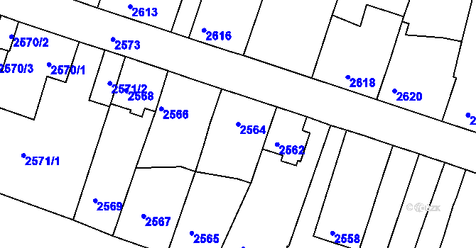 Parcela st. 2564 v KÚ Tachov, Katastrální mapa