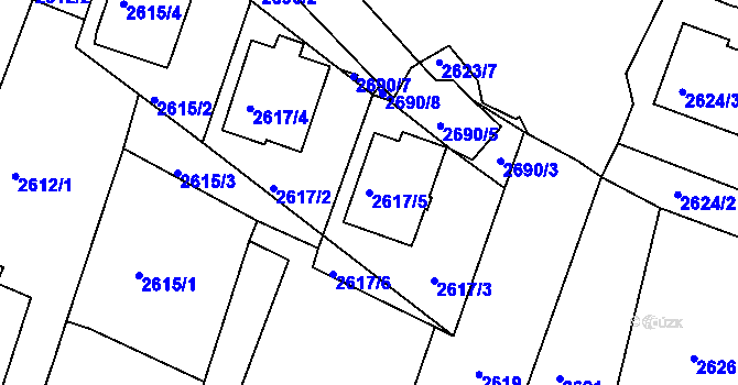 Parcela st. 2617/5 v KÚ Tachov, Katastrální mapa