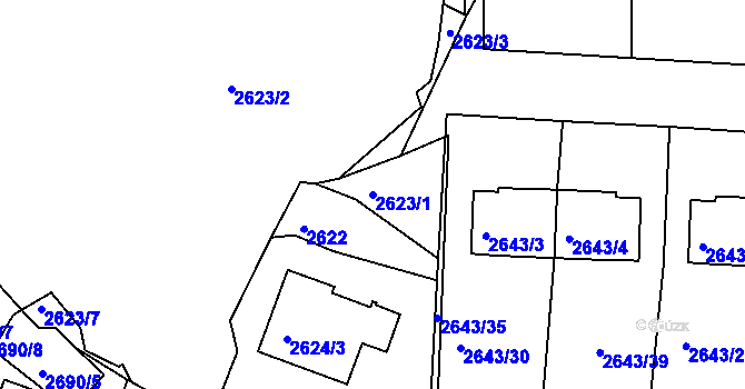 Parcela st. 2623/1 v KÚ Tachov, Katastrální mapa