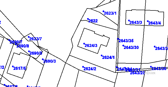 Parcela st. 2624/3 v KÚ Tachov, Katastrální mapa
