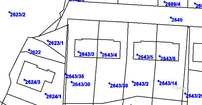 Parcela st. 2643/4 v KÚ Tachov, Katastrální mapa