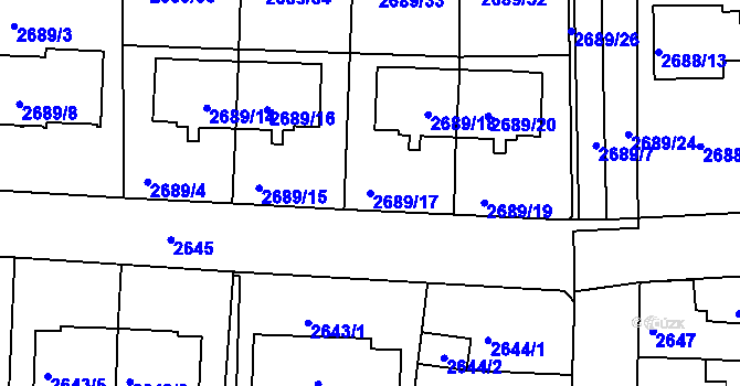 Parcela st. 2689/17 v KÚ Tachov, Katastrální mapa