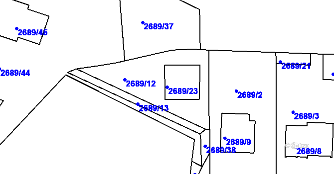 Parcela st. 2689/23 v KÚ Tachov, Katastrální mapa