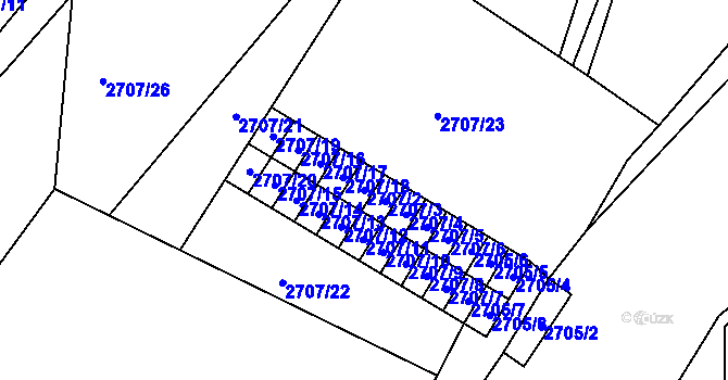 Parcela st. 2707/2 v KÚ Tachov, Katastrální mapa