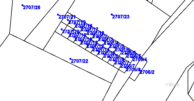 Parcela st. 2707/10 v KÚ Tachov, Katastrální mapa