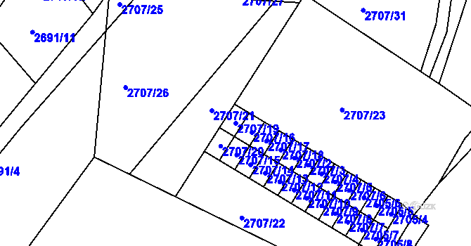Parcela st. 2707/19 v KÚ Tachov, Katastrální mapa