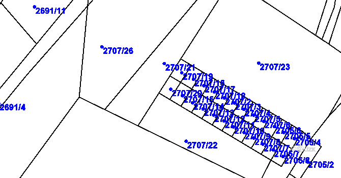 Parcela st. 2707/20 v KÚ Tachov, Katastrální mapa