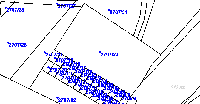 Parcela st. 2707/23 v KÚ Tachov, Katastrální mapa